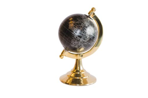 DECORATIVE GLOBUS with gold base and black and silver map, modern style, unique