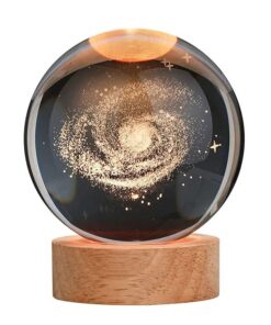 DECORATION BALL illuminated, with milky way inside, wooden base