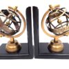 BOOK PRINTER wooden with astrolabe figurine, black and gold, set of 2 pieces, beautiful