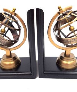 BOOK PRINTER wooden with astrolabe figurine, black and gold, set of 2 pieces, beautiful