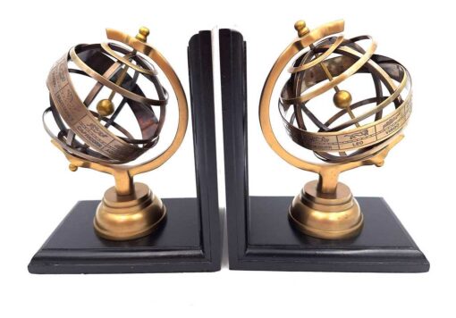 BOOK PRINTER wooden with astrolabe figurine, black and gold, set of 2 pieces, beautiful