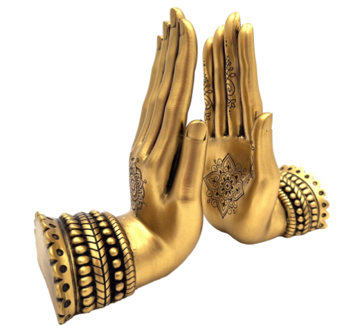 BOOK PRIMER in the shape of hands decorated with Buddhist patterns, gold color, set of 2 pieces, beautiful