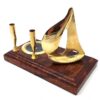 Desk SET on wooden base, gold pen stand, yacht and compass, nautical gift, premium